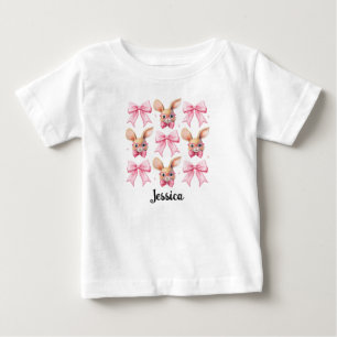 Personalized Name Easter Bunny Coquette Bow Baby T-Shirt