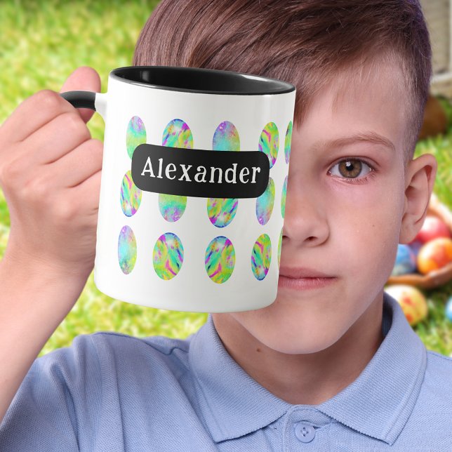 Personalized Name Easter Egg Hunt Brunch Party Mug (Personalized name modern colorful Easter egg hunt spring brunch garden party mug)