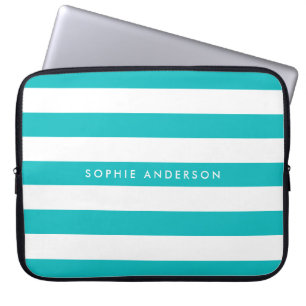 Personalized Name Editable Color and White Stripes Laptop Sleeve