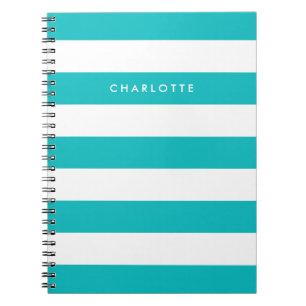 Personalized Name Editable Color and White Stripes Notebook