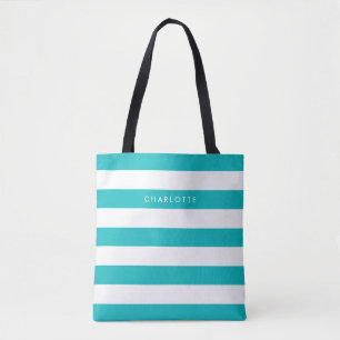 Personalized Name Editable Color and White Stripes Tote Bag