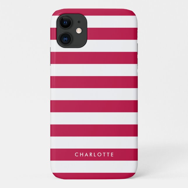 Personalized Name Editable Colour and White Stripe Case-Mate iPhone Case (Back)