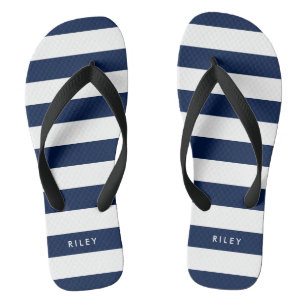 Personalized Name Editable Colour and White Stripe Flip Flops