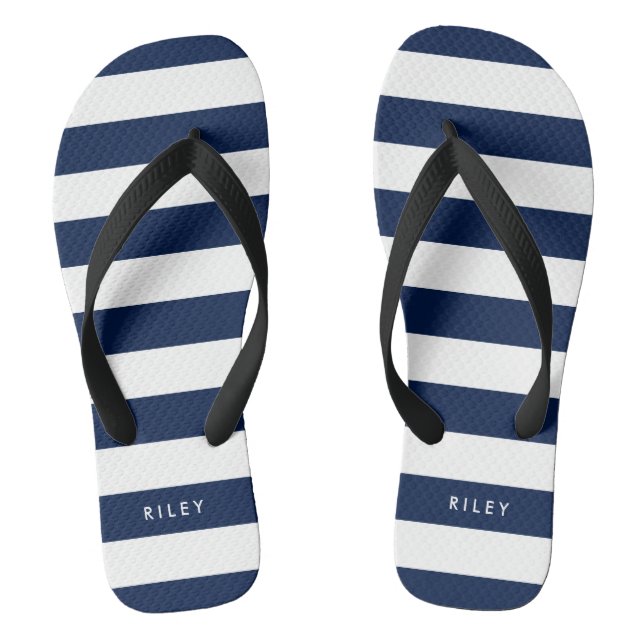 Personalized Name Editable Colour and White Stripe Flip Flops (Footbed)