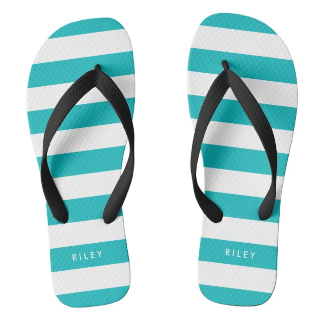 Personalized Name Editable Colour and White Stripe Flip Flops (Footbed)