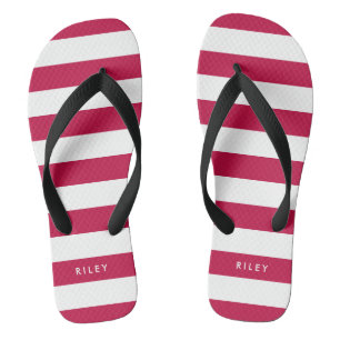 Personalized Name Editable Colour and White Stripe Flip Flops