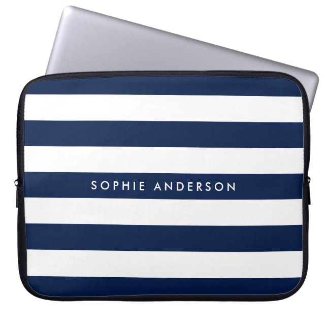 Personalized Name Editable Colour and White Stripe Laptop Sleeve (Front)