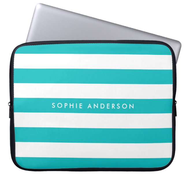 Personalized Name Editable Colour and White Stripe Laptop Sleeve (Front)