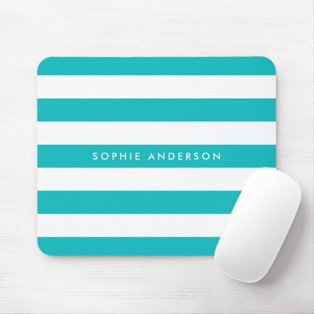 Personalized Name Editable Colour and White Stripe Mouse Pad (With Mouse)