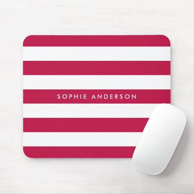 Personalized Name Editable Colour and White Stripe Mouse Pad (With Mouse)