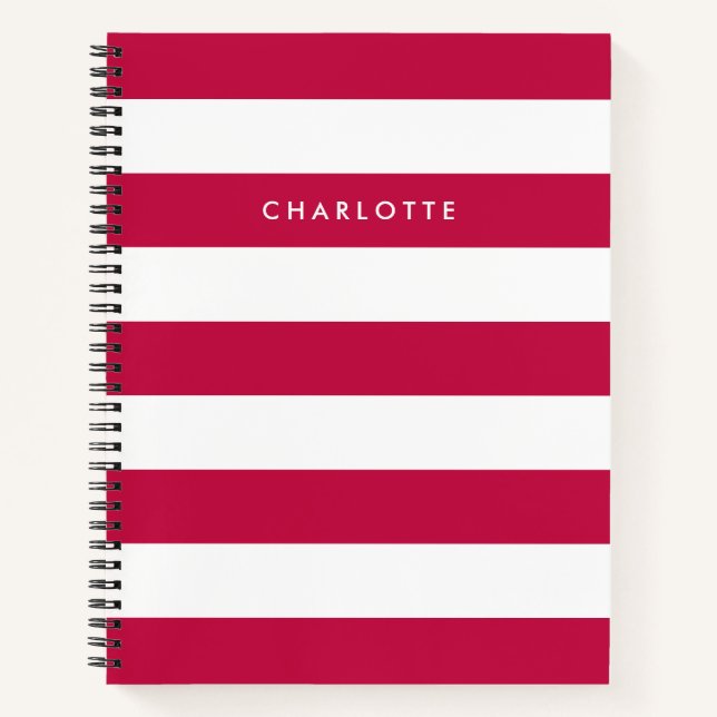 Personalized Name Editable Colour and White Stripe Notebook (Front)