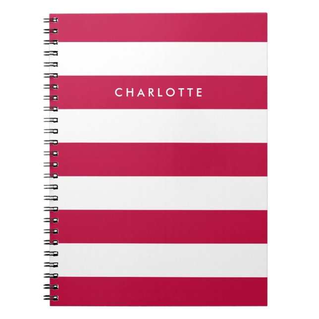 Personalized Name Editable Colour and White Stripe Notebook (Front)