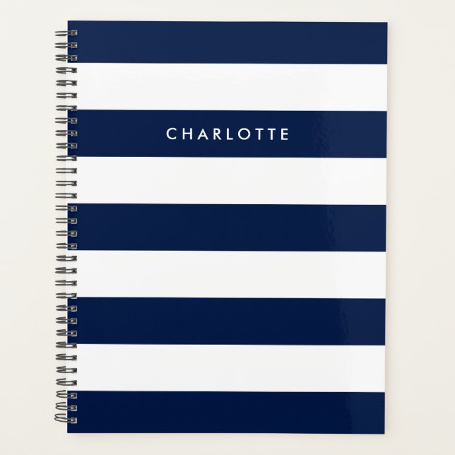 Personalized Name Editable Colour and White Stripe Planner (Front)