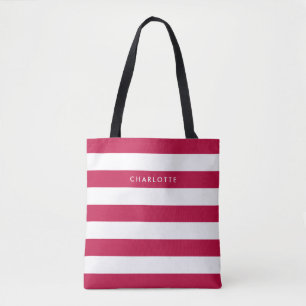 Personalized Name Editable Colour and White Stripe Tote Bag
