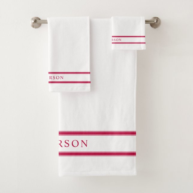 Personalized Name Editable Colour Double Stripes Bath Towel Set (Insitu)