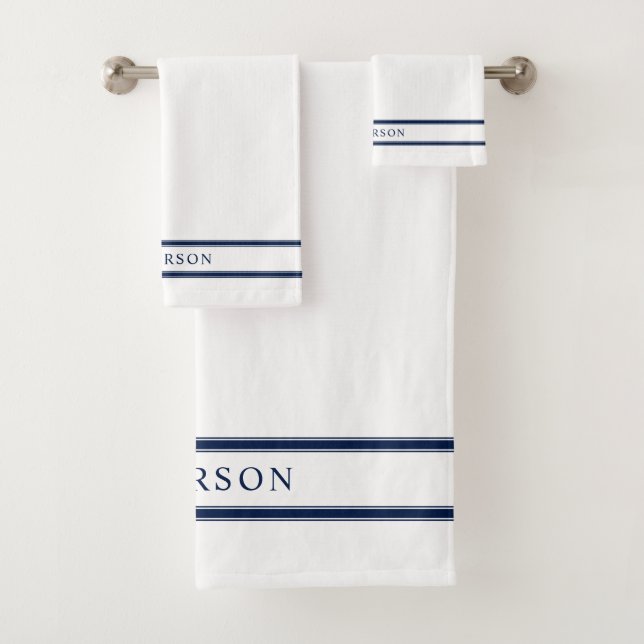 Personalized Name Editable Colour Double Stripes Bath Towel Set (Insitu)