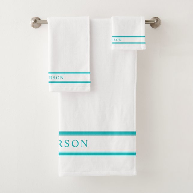 Personalized Name Editable Colour Double Stripes Bath Towel Set (Insitu)