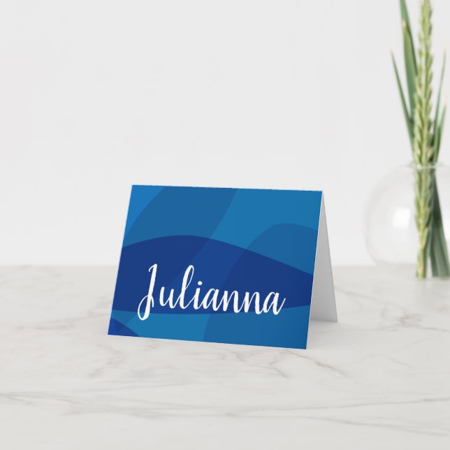 Personalized Name Elegant Abstract Unique Blue Note Card (Front)