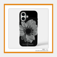 Personalized Name Elegant Black and White Flower