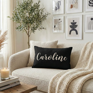 Personalized Name Elegant Black Minimalist Script Accent Pillow
