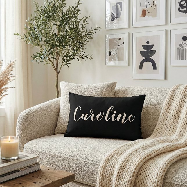 Personalized Name Elegant Black Minimalist Script Accent Pillow (Creator Uploaded)