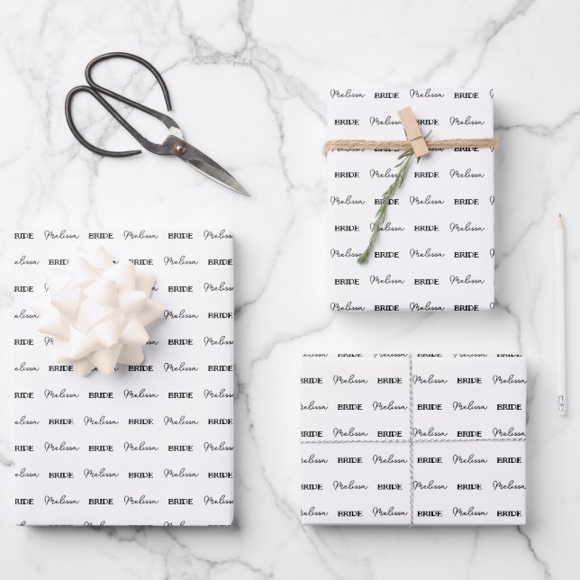 Personalized Name Elegant Bride To Be White Wrapping Paper Sheet (Front)