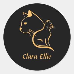 Personalized name - elegant cat classic round sticker