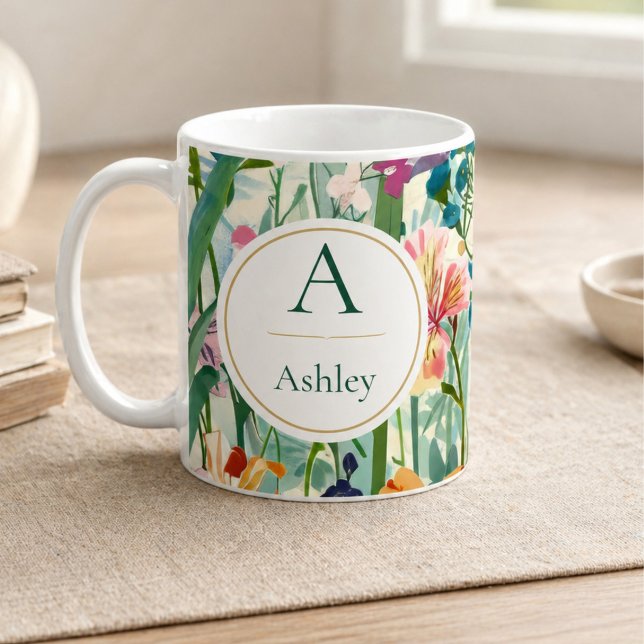Personalized Name Elegant Floral Coffee Mug (Creator Uploaded)