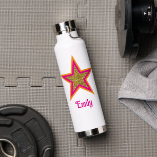 Personalized name elegant gold glitter &pink star water bottle