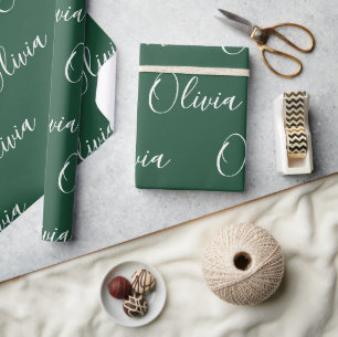 Personalized Name Elegant Green Modern Wrapping Paper