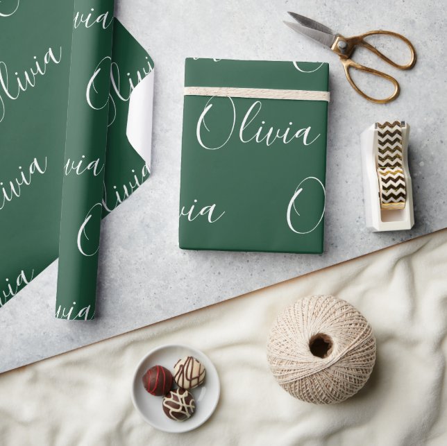 Personalized Name Elegant Green Modern Wrapping Paper (Crafts)