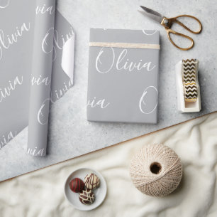 Personalized Name Elegant Grey Modern Wrapping Paper