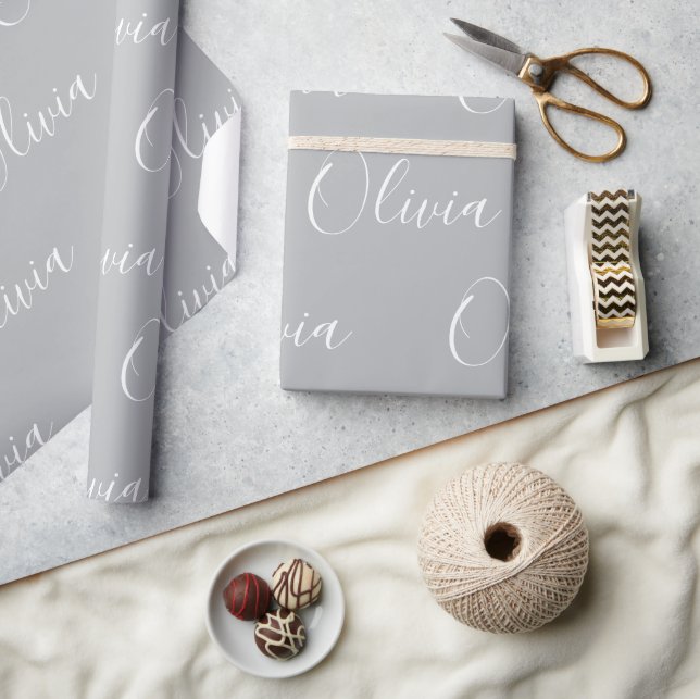 Personalized Name Elegant Grey Modern Wrapping Paper (Crafts)