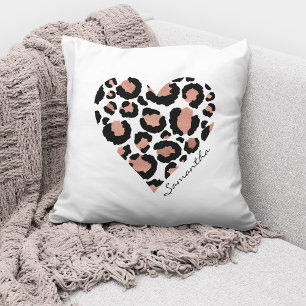 Personalized Name Elegant Leopard Heart Throw Pillow