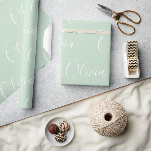 Personalized Name Elegant Mint Green Modern Wrapping Paper (Crafts)