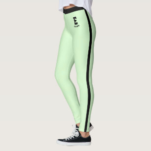 Personalized Name Elegant Mom Green Black Stripes Leggings