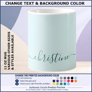 Personalized Name Elegant Pretty Script Text Teal Coffee Mug