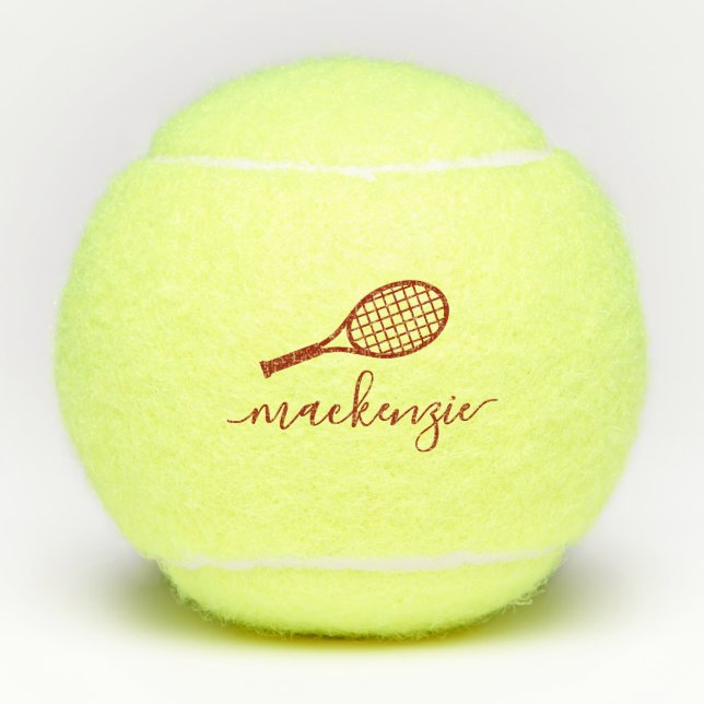 Personalized Name Elegant Script Burgundy Tennis Balls (Front)