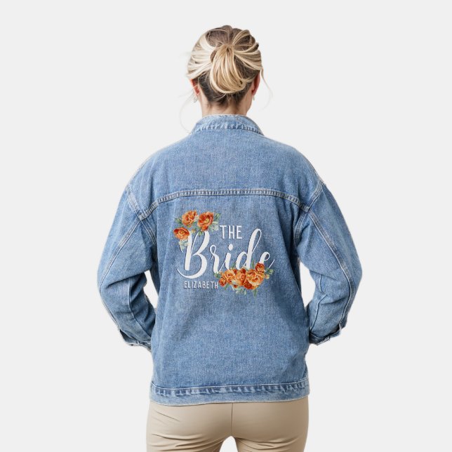 Personalized Name Elegant Script Floral The Bride  Denim Jacket (Model)