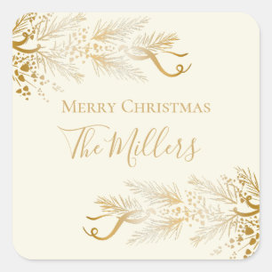 Personalized Name Elegant Unique Merry Christmas Square Sticker