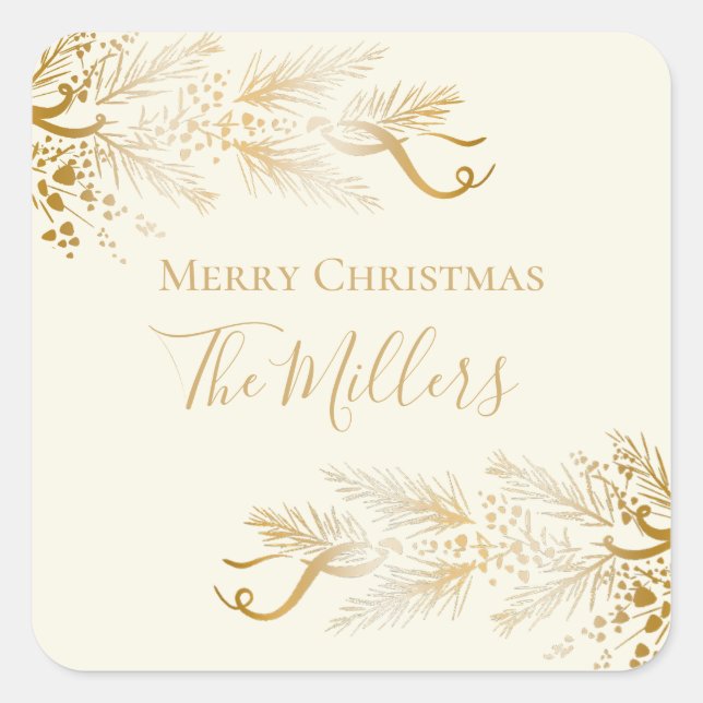 Personalized Name Elegant Unique Merry Christmas Square Sticker (Front)
