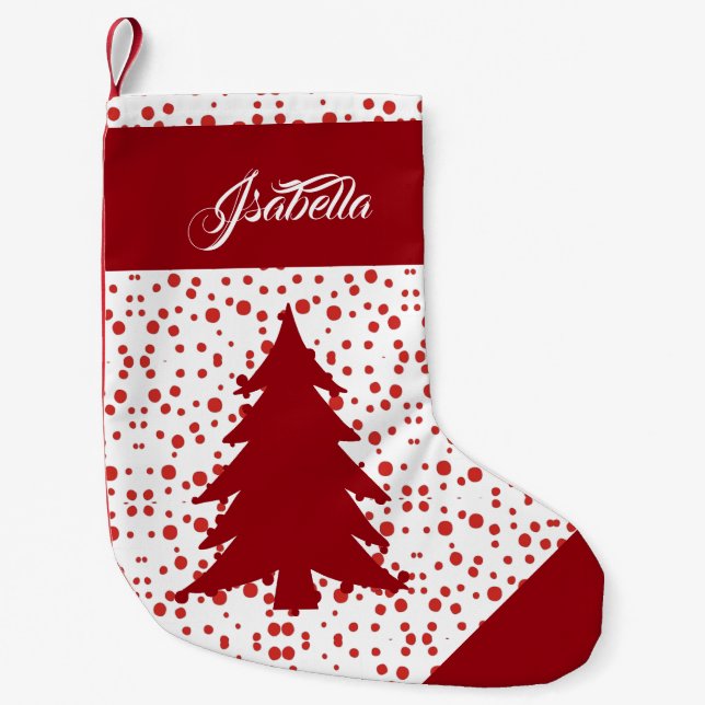 Personalized Name Elegant Xmas Tree Snow Hail Small Christmas Stocking (Front)