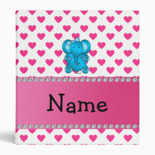Personalized name elephant pink hearts polka dots binder