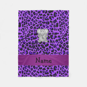 Personalized name elephant purple leopard print fleece blanket