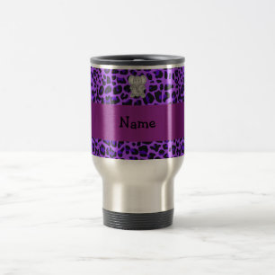 Personalized name elephant purple leopard print travel mug