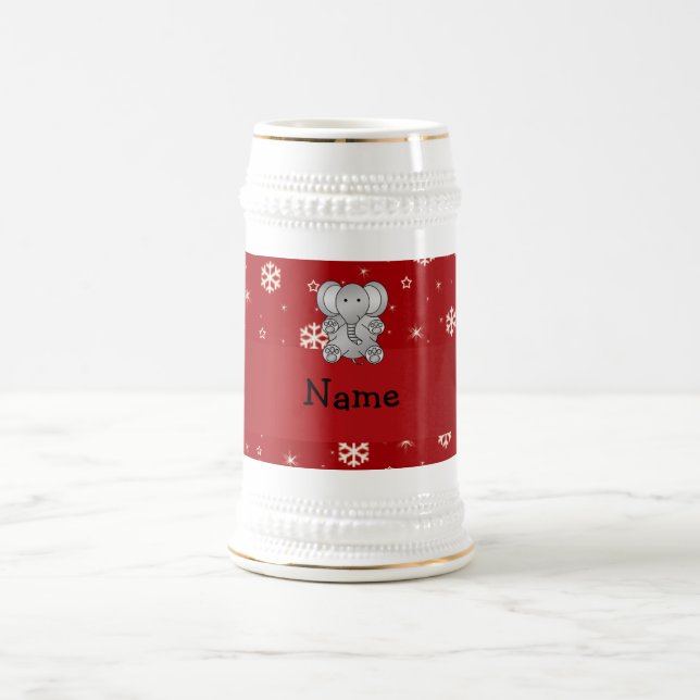 Personalized name elephant red snowflakes beer stein (Center)