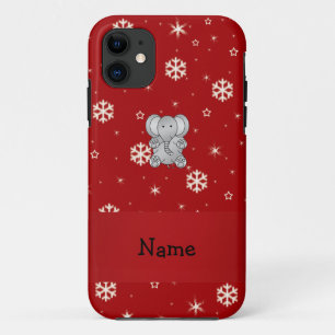 Personalized name elephant red snowflakes iPhone 11 case