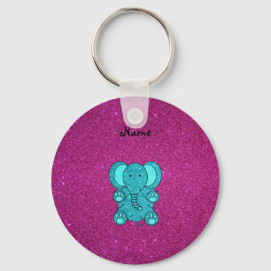 Personalized name elephant turquoise glitter keychain