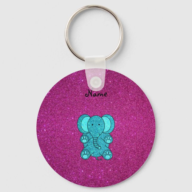Personalized name elephant turquoise glitter keychain (Front)