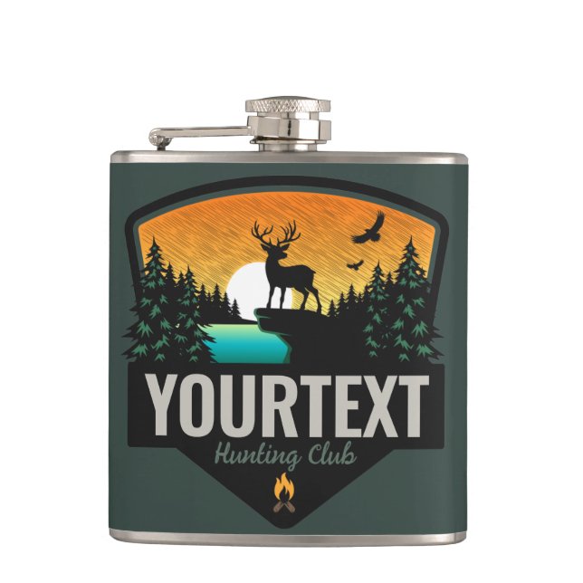 Personalized NAME Elk Hunting Wilderness Sunset Hip Flask (Front)